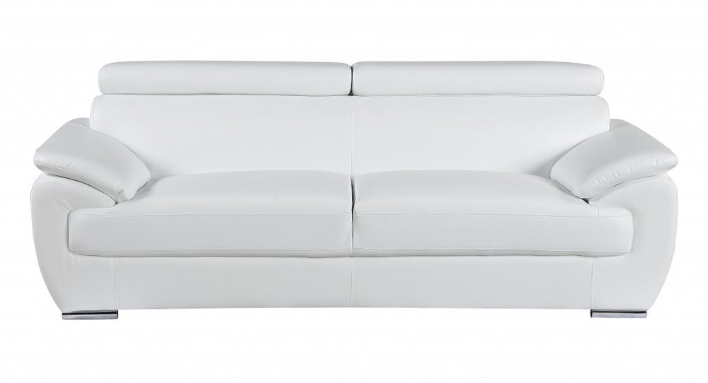 Two Piece Indoor White Genuine Leather Five Person Seating Set on a white background