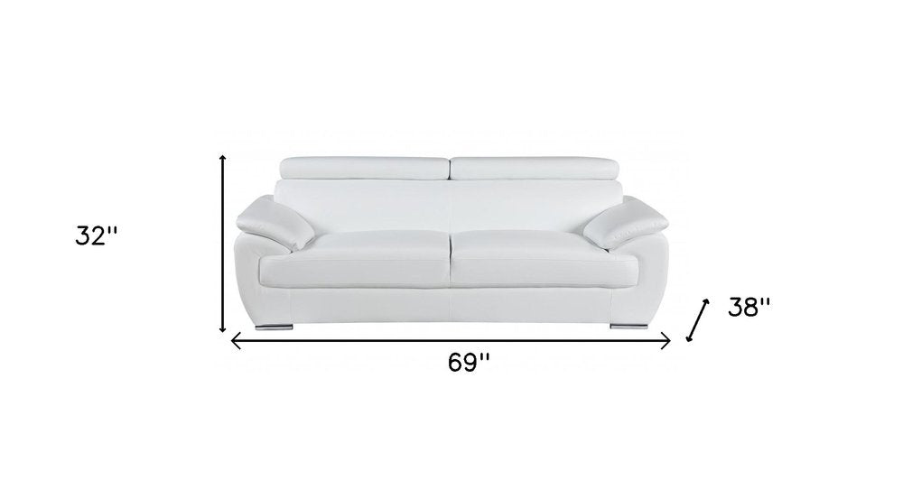 Two Piece Indoor White Genuine Leather Five Person Seating Set on a white background