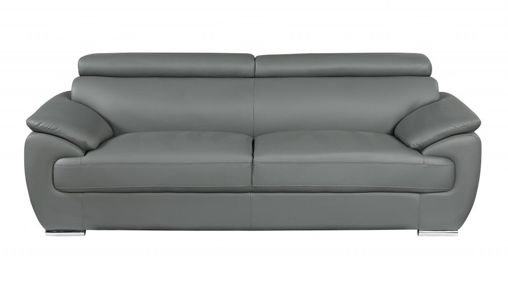 Two Piece Indoor Gray Genuine Leather Five Person Seating Set - 32" H x 69" W x 38" D
