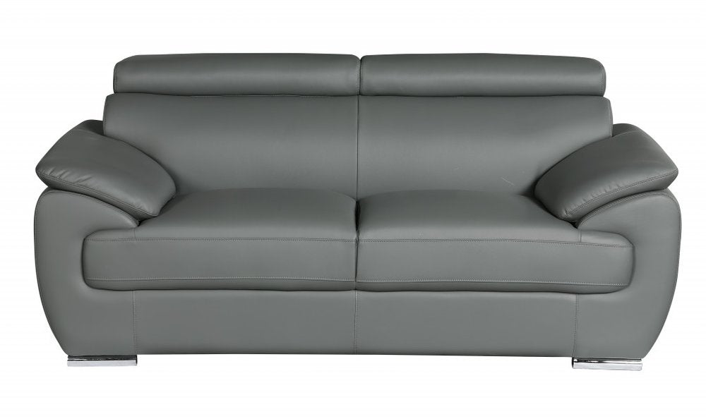 Two Piece Indoor Gray Genuine Leather Five Person Seating Set - 32" H x 69" W x 38" D