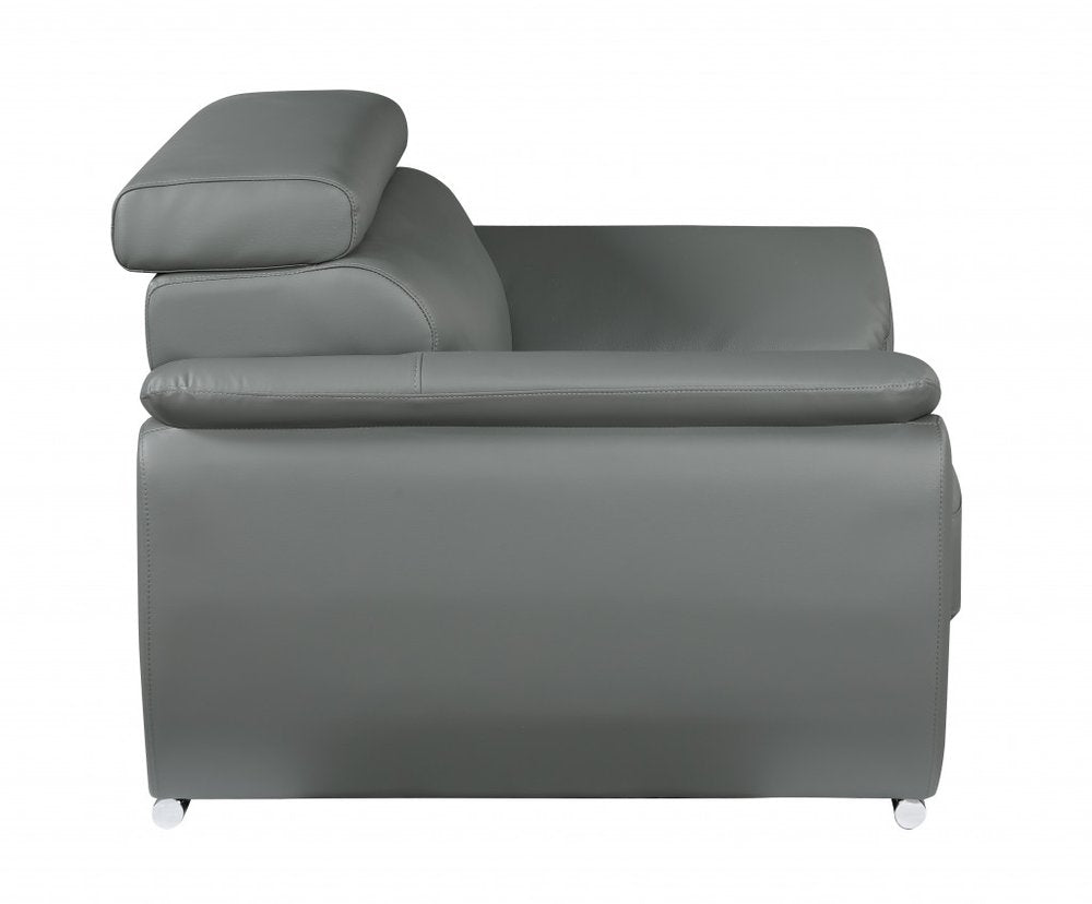 Two Piece Indoor Gray Genuine Leather Five Person Seating Set - 32" H x 69" W x 38" D