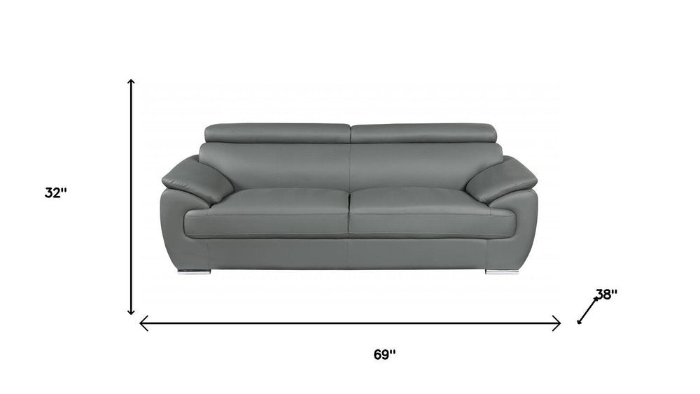 Two Piece Indoor Gray Genuine Leather Five Person Seating Set - 32" H x 69" W x 38" D on a white background