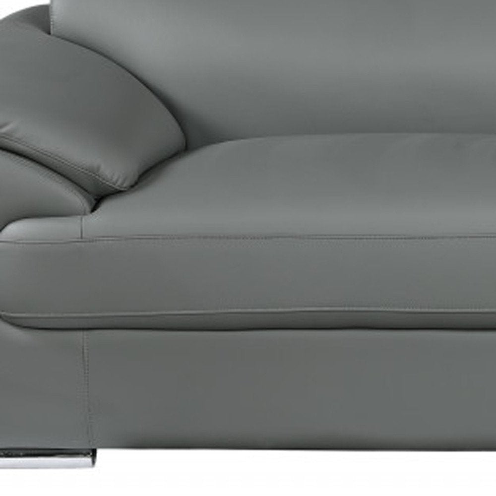 Two Piece Indoor Gray Genuine Leather Five Person Seating Set - 32" H x 69" W x 38" D