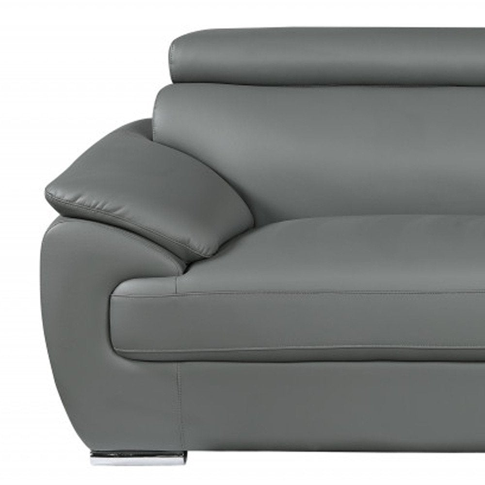 Two Piece Indoor Gray Genuine Leather Five Person Seating Set - 32" H x 69" W x 38" D