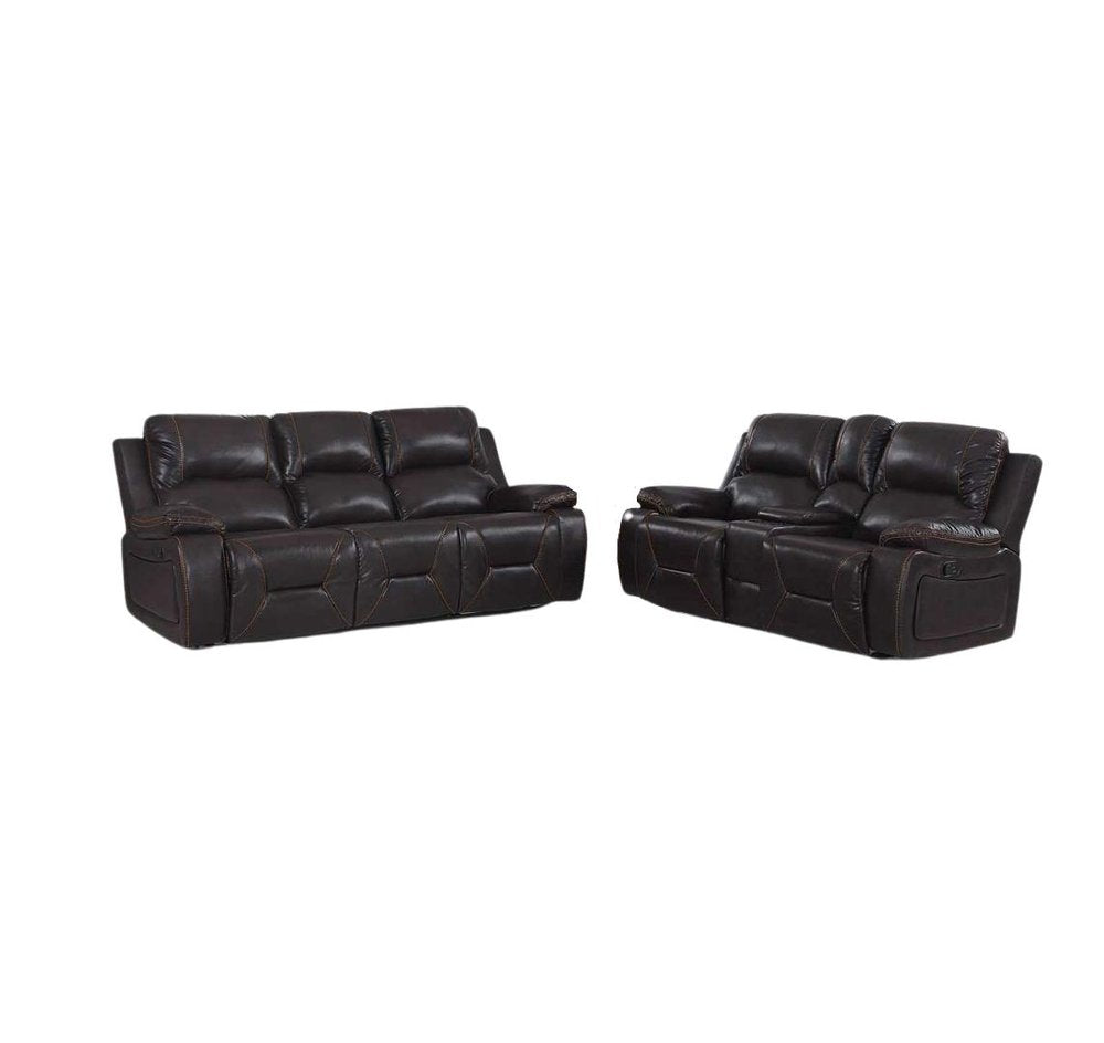 77" Brown Faux Leather Manual Reclining Love Seat With Storage on a white background