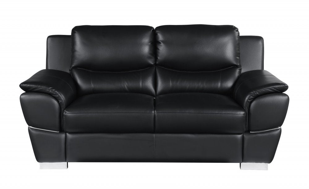 Two Piece Indoor Black Genuine Leather Five Person Seating Set on a white background
