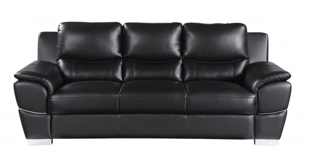 Two Piece Indoor Black Genuine Leather Five Person Seating Set on a white background