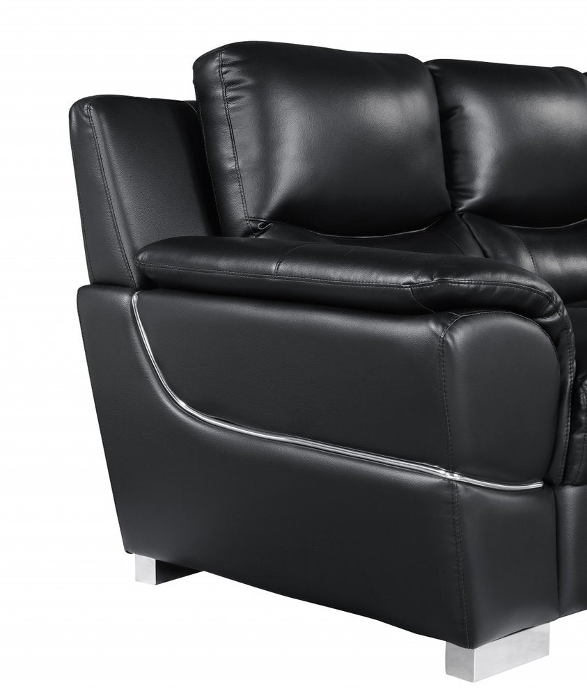 Two Piece Indoor Black Genuine Leather Five Person Seating Set on a white background