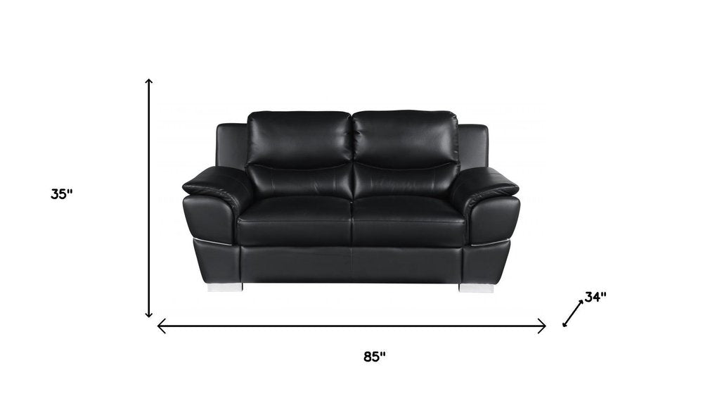 Two Piece Indoor Black Genuine Leather Five Person Seating Set