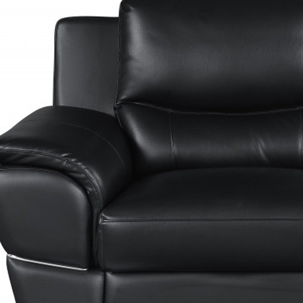 Two Piece Indoor Black Genuine Leather Five Person Seating Set close-up detail
