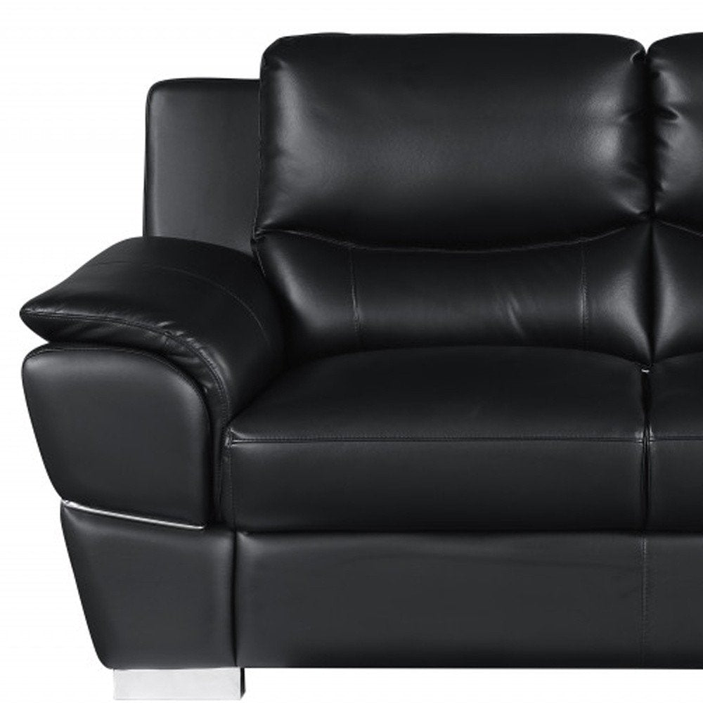 Two Piece Indoor Black Genuine Leather Five Person Seating Set on a white background