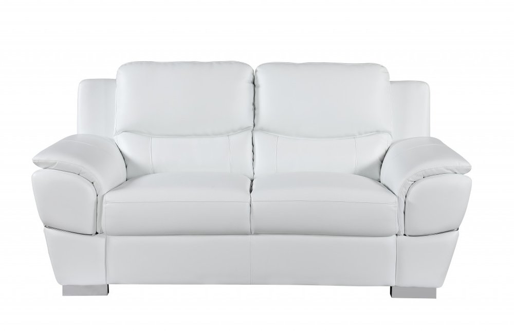 Two Piece Indoor White Genuine Leather Five Person Seating Set - 35" H x 69" W x 34" D
