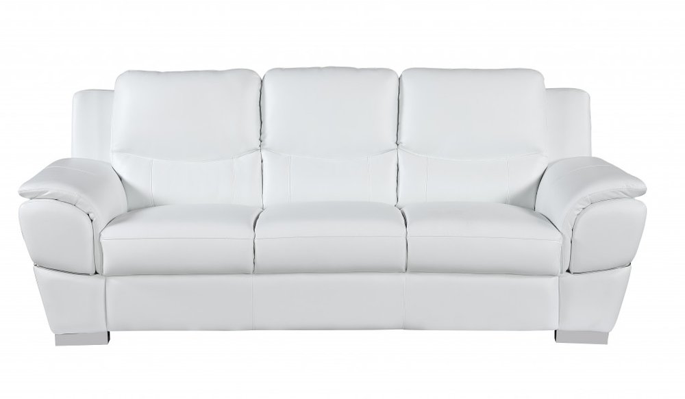 Two Piece Indoor White Genuine Leather Five Person Seating Set - 35" H x 69" W x 34" D