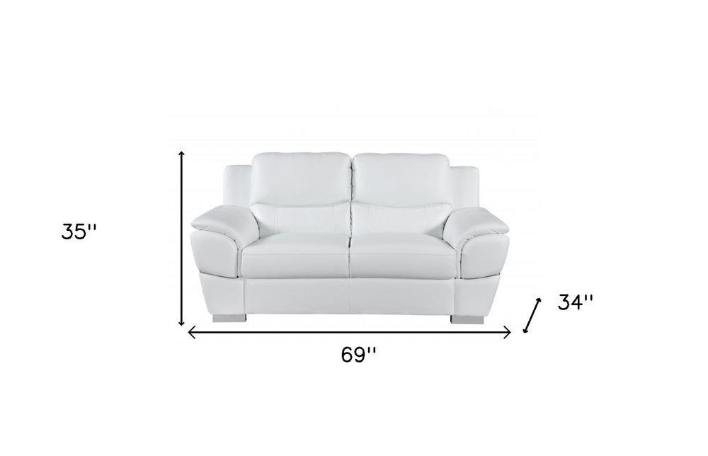 Two Piece Indoor White Genuine Leather Five Person Seating Set - 35" H x 69" W x 34" D