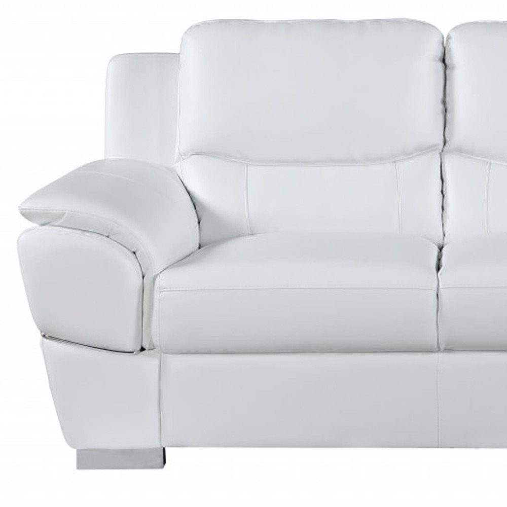 Two Piece Indoor White Genuine Leather Five Person Seating Set on a white background