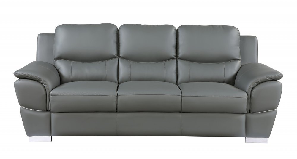 Two Piece Indoor Gray Genuine Leather Five Person Seating Set - 35" H x 69" W x 34" D