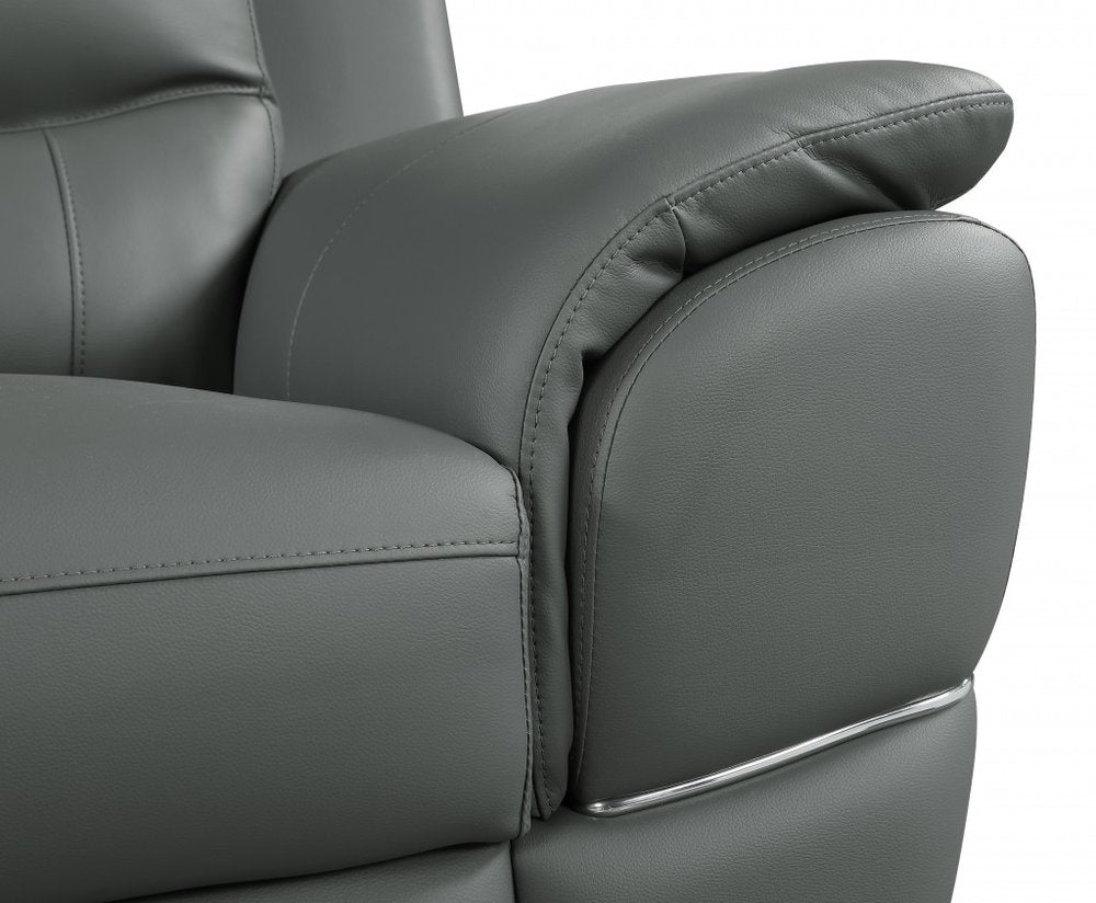 Two Piece Indoor Gray Genuine Leather Five Person Seating Set - 35" H x 69" W x 34" D