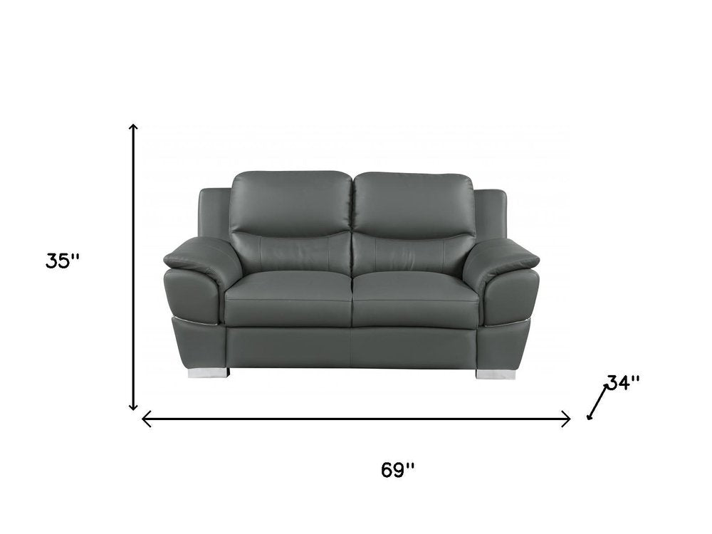Two Piece Indoor Gray Genuine Leather Five Person Seating Set on a white background