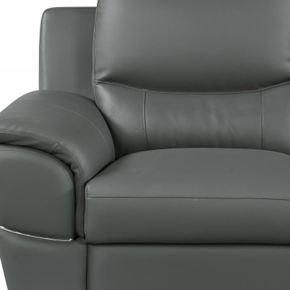 Two Piece Indoor Gray Genuine Leather Five Person Seating Set - 35" H x 69" W x 34" D