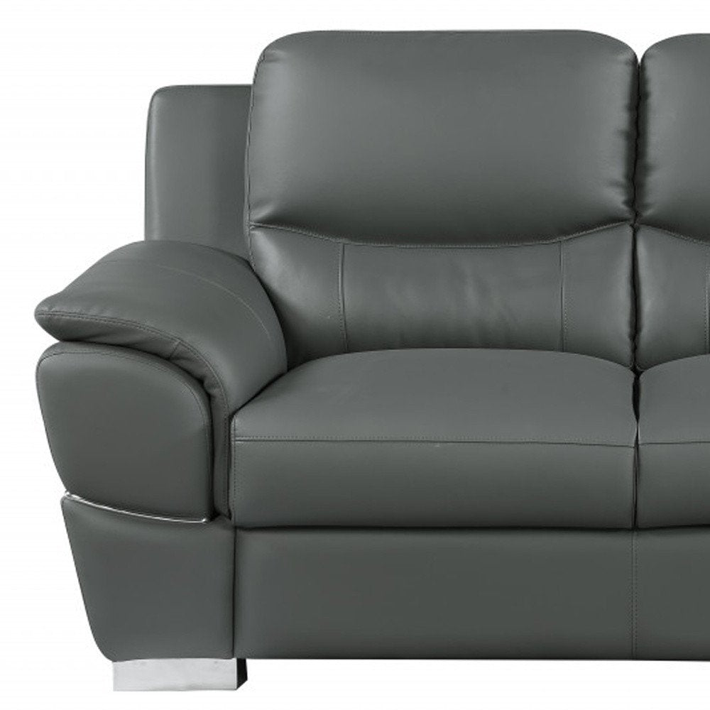Two Piece Indoor Gray Genuine Leather Five Person Seating Set - 35" H x 69" W x 34" D