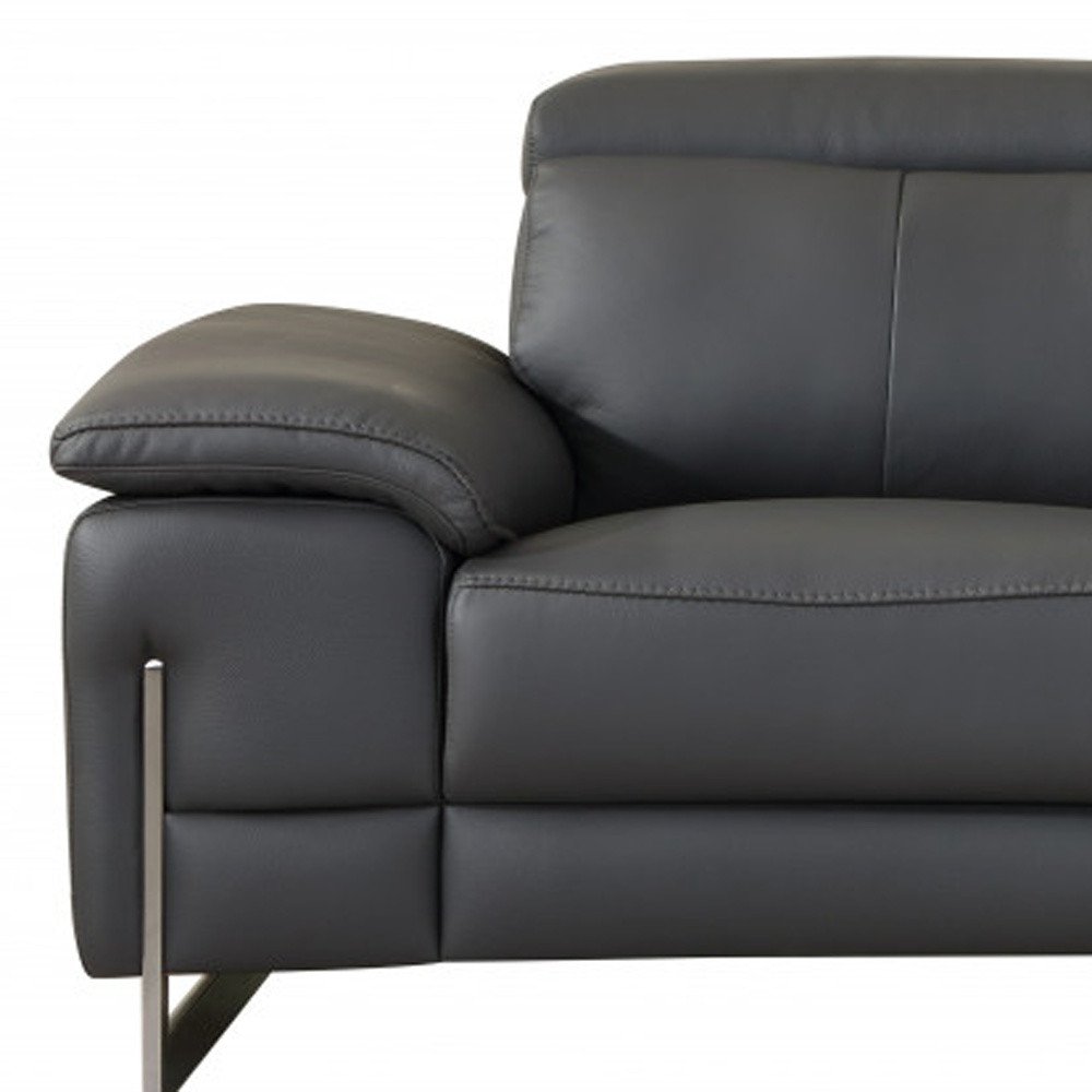 Two Piece Indoor Dark Gray Italian Leather Five Person Seating Set - 31" H x 71" W x 42" D on a white background
