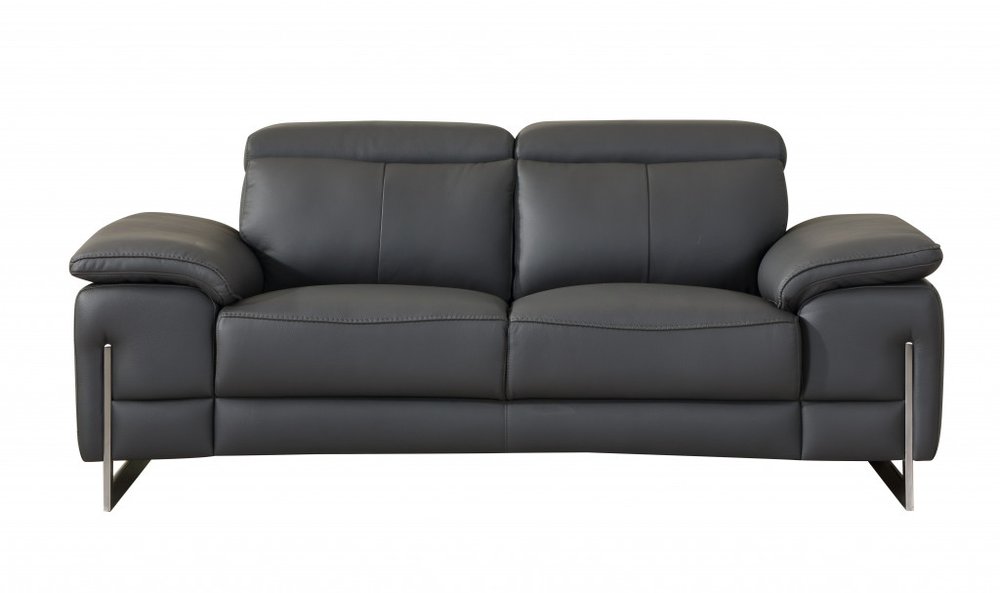 Two Piece Indoor Dark Gray Italian Leather Five Person Seating Set - 31" H x 71" W x 42" D on a white background