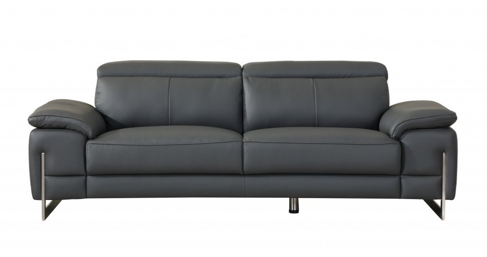 Two Piece Indoor Dark Gray Italian Leather Five Person Seating Set - 31" H x 71" W x 42" D on a white background