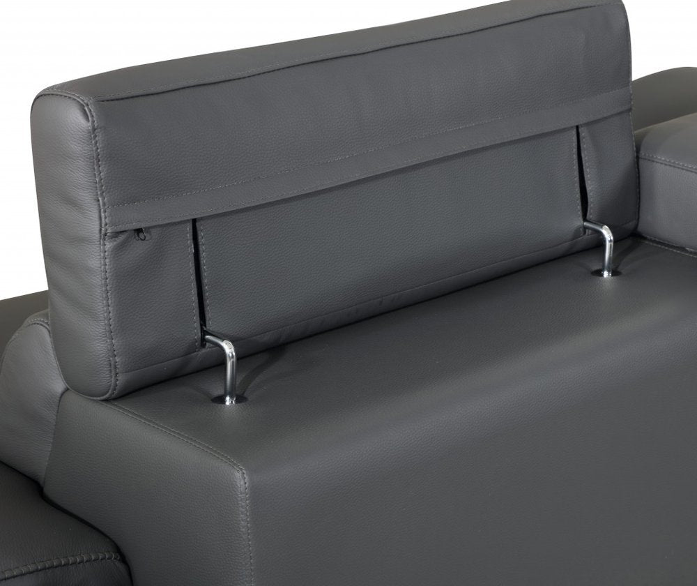 Two Piece Indoor Dark Gray Italian Leather Five Person Seating Set - 31" H x 71" W x 42" D close-up detail