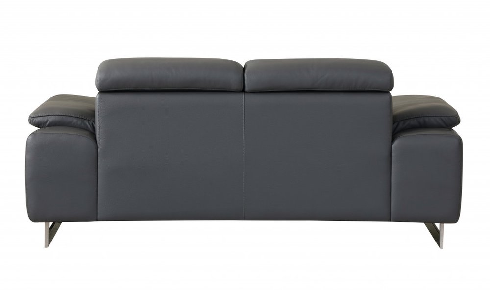 Two Piece Indoor Dark Gray Italian Leather Five Person Seating Set - 31" H x 71" W x 42" D on a white background