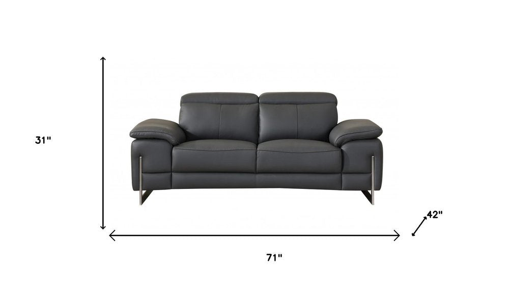 Two Piece Indoor Dark Gray Italian Leather Five Person Seating Set - 31" H x 71" W x 42" D on a white background