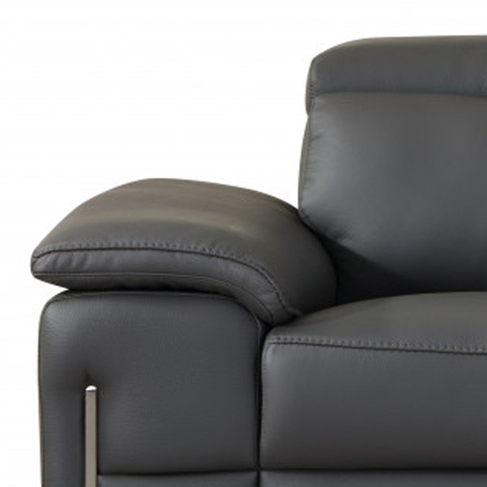 Two Piece Indoor Dark Gray Italian Leather Five Person Seating Set - 31" H x 71" W x 42" D on a white background