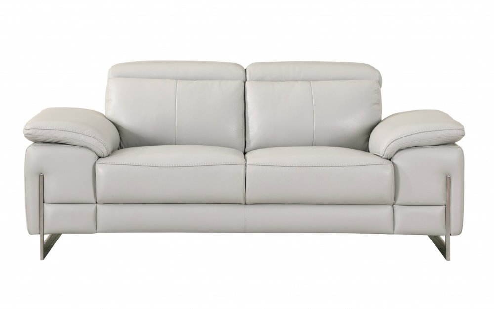 Two Piece Indoor Light Gray Italian Leather Five Person Seating Set - 31" H x 71" W x 42" D on a white background