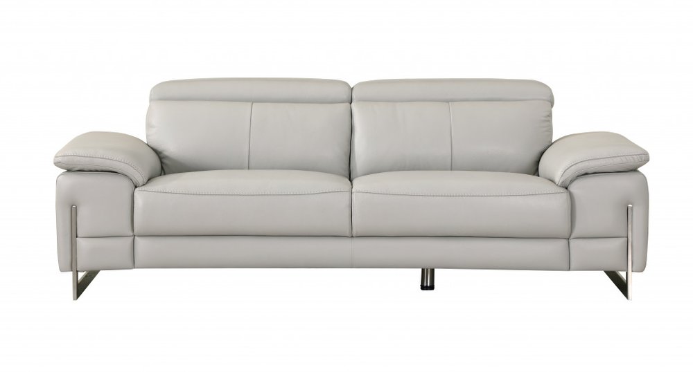 Two Piece Indoor Light Gray Italian Leather Five Person Seating Set - 31" H x 71" W x 42" D on a white background