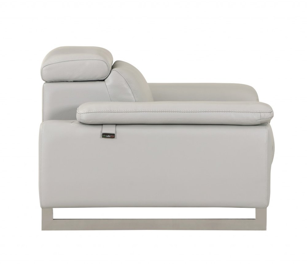 Two Piece Indoor Light Gray Italian Leather Five Person Seating Set - 31" H x 71" W x 42" D on a white background