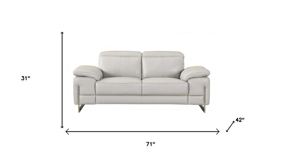 Two Piece Indoor Light Gray Italian Leather Five Person Seating Set - 31" H x 71" W x 42" D on a white background