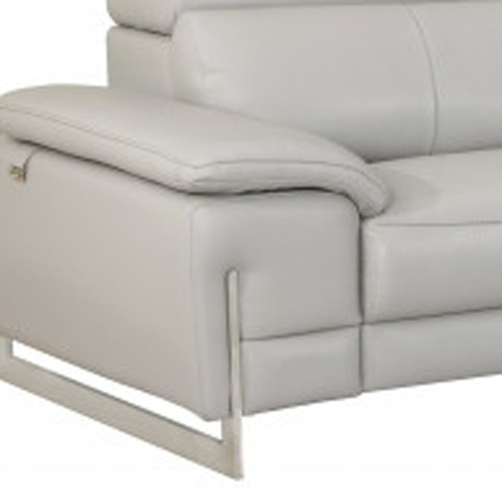 Two Piece Indoor Light Gray Italian Leather Five Person Seating Set - 31" H x 71" W x 42" D on a white background