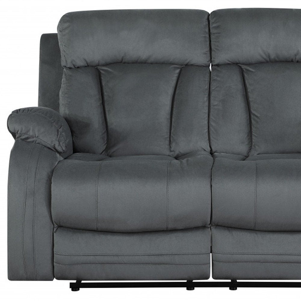Two Piece Indoor Gray Microsuede Five Person Seating Set close-up detail
