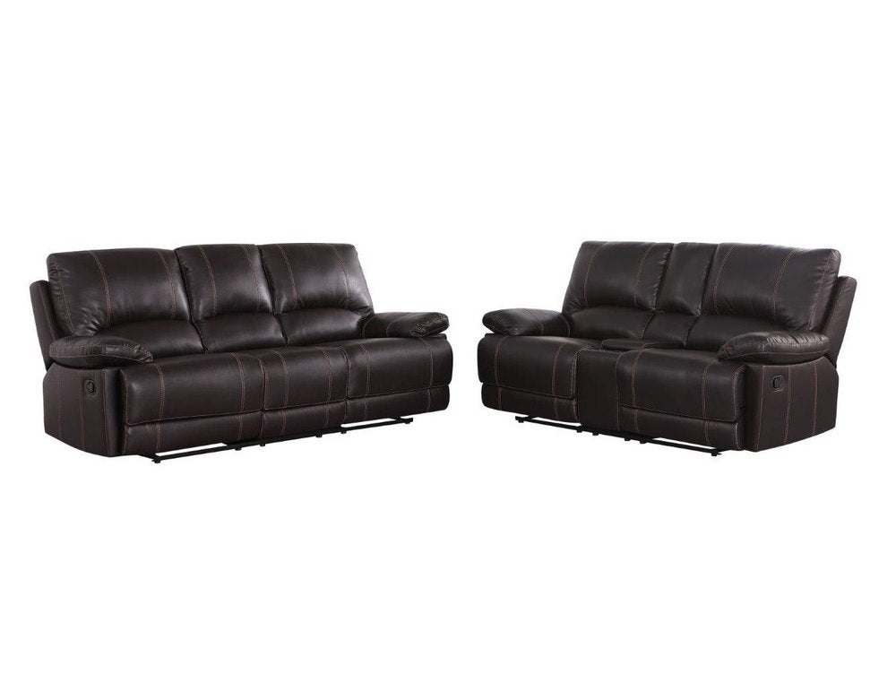 Two Piece Indoor Brown Faux Leather Five Person Seating Set on a white background