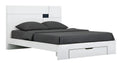 White Wood CA King Platform Bed Frame With Storage Drawer on a white background