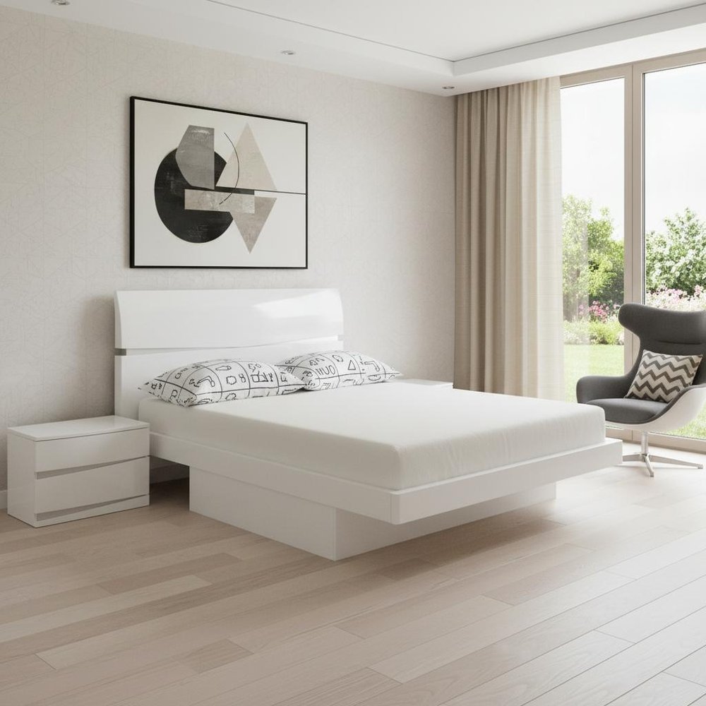 White Solid Wood King Bed Frame - SKU 343914