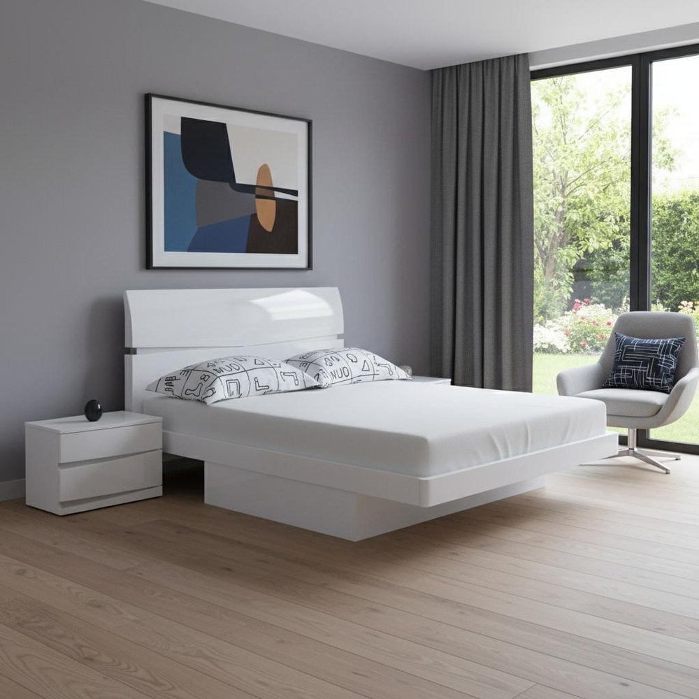 White Solid Wood King Bed Frame