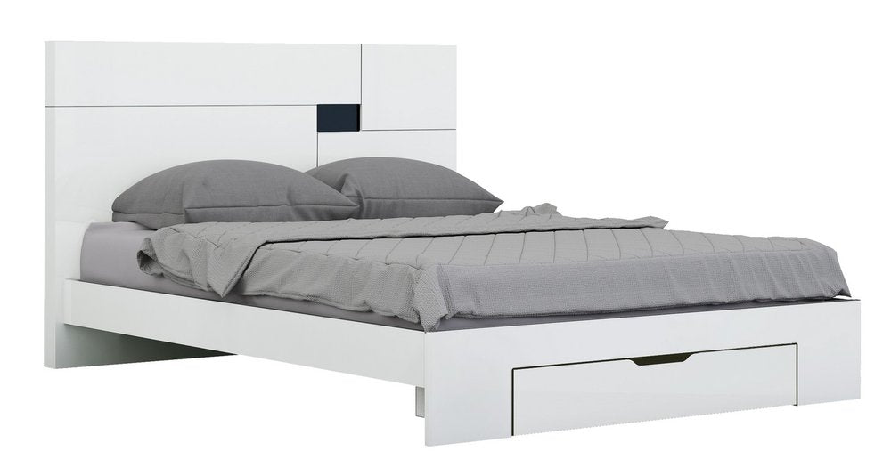 White Solid Wood Queen Bed Frame on a white background