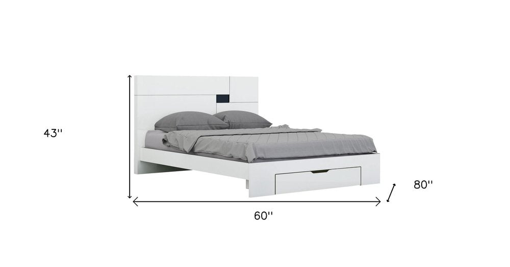 White Solid Wood Queen Bed Frame on a white background