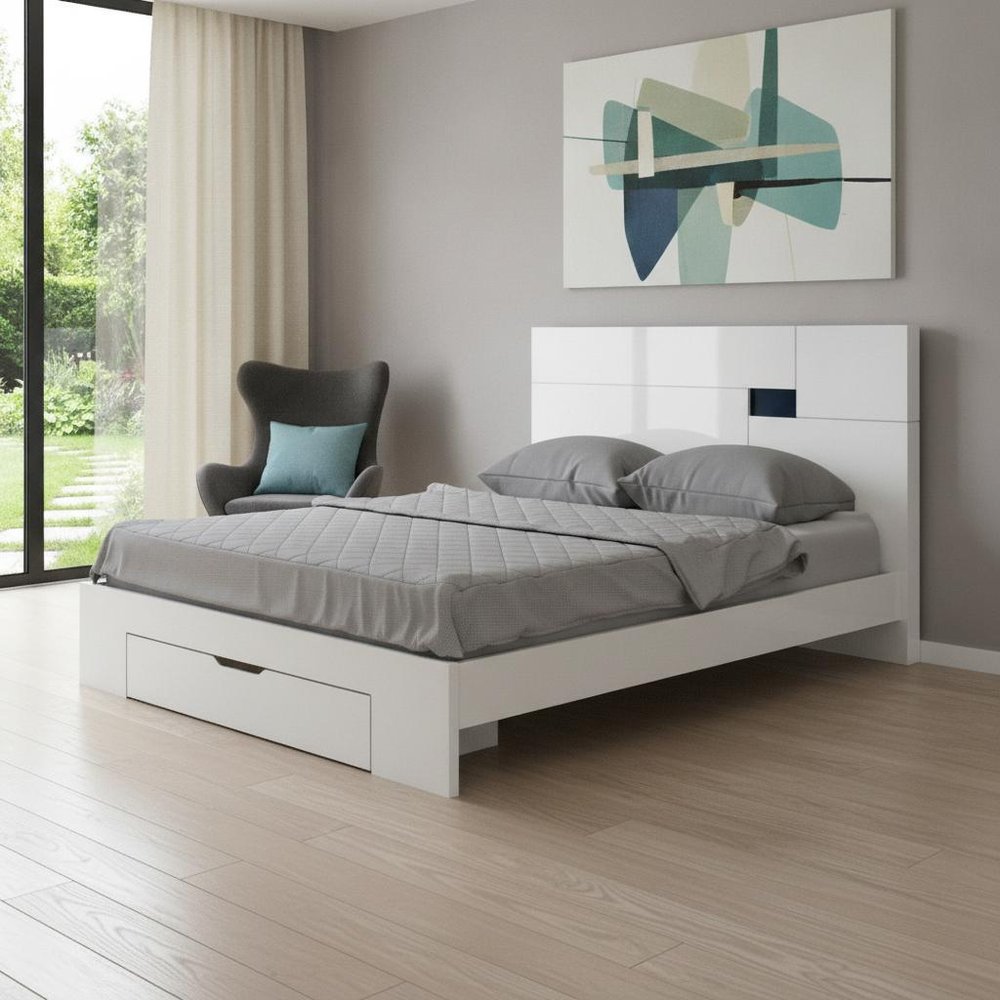 White Solid Wood Queen Bed Frame