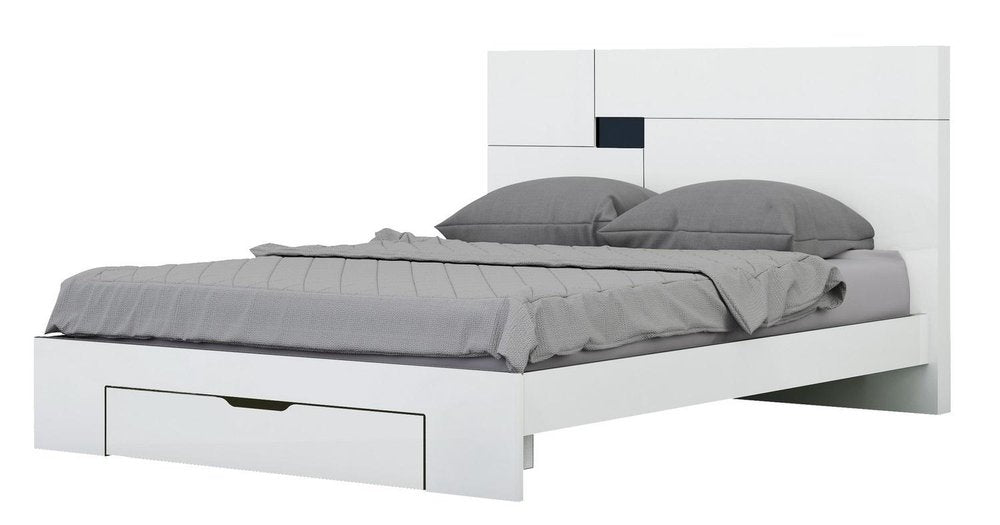 White Solid Wood Queen Bed Frame on a white background