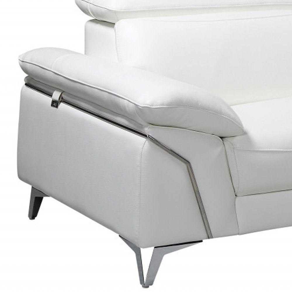 White Italian Leather L Shaped Two Piece Sofa and Chaise Sectional on a white background