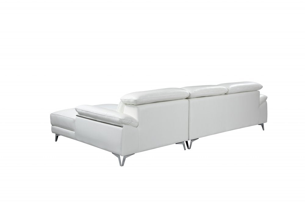 White Italian Leather L Shaped Two Piece Sofa and Chaise Sectional on a white background