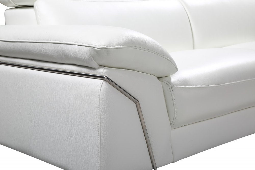 White Italian Leather L Shaped Two Piece Sofa and Chaise Sectional on a white background