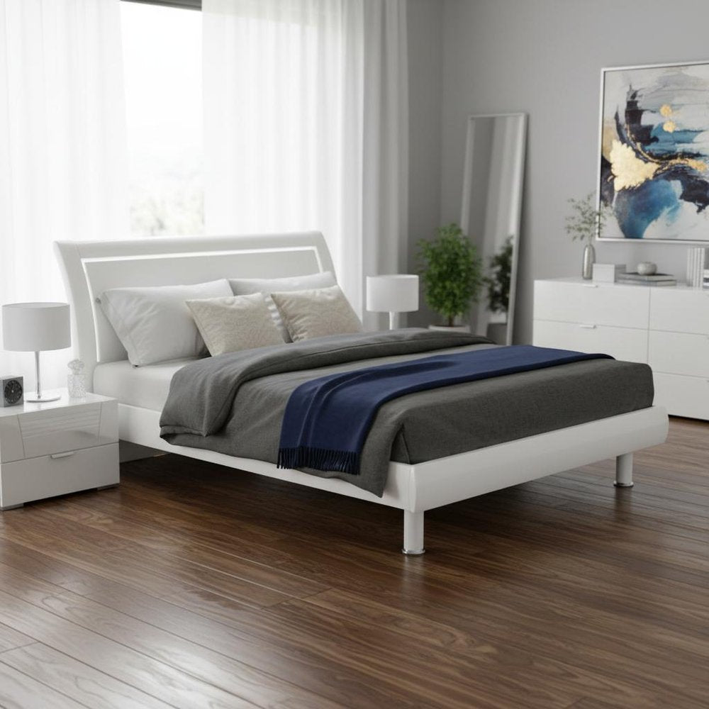 White Wood Lighted California King Bed Frame close-up detail