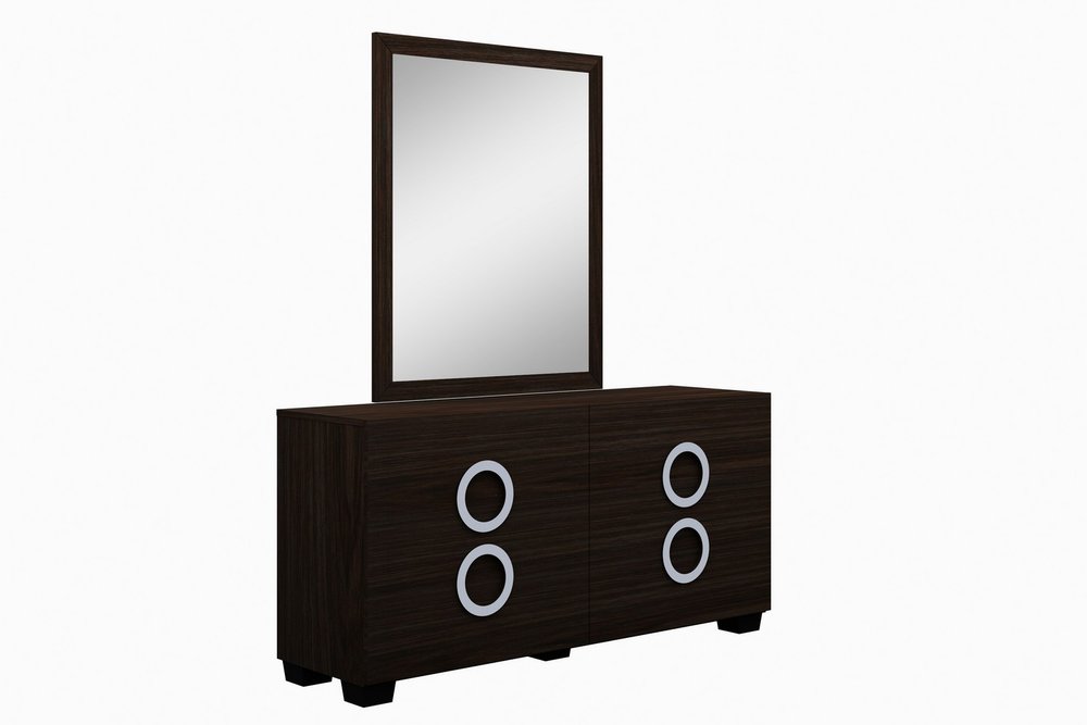 Four Piece Wood Brown Solid Wood Bedroom Set With Mirror on a white background